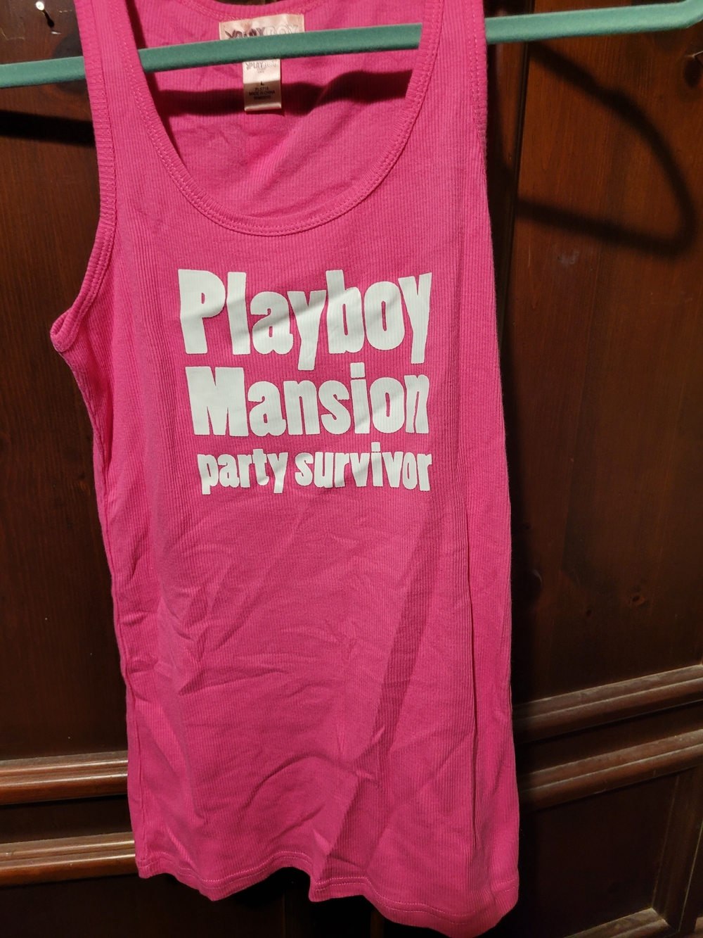 PLAYBOY Hot Pink Ribbed Tank with White 'Playboy Mansion' Graphic